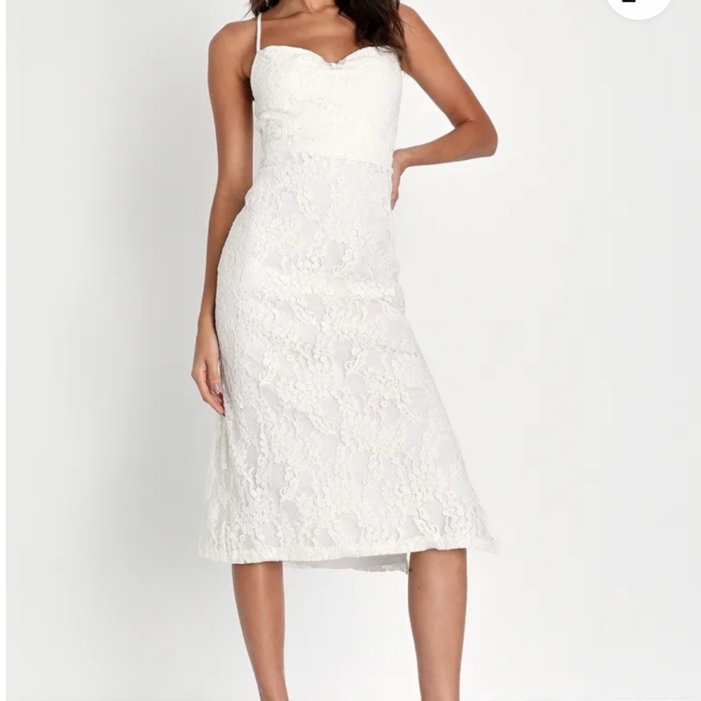 Lulu's White Lace Midi Dress